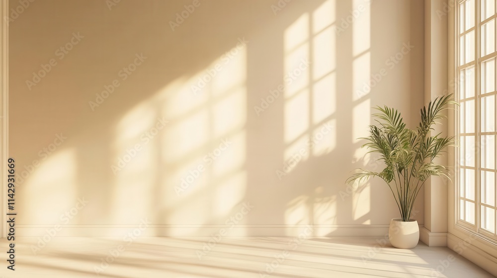 stylish beige interior featuring geometric patterns of sunlight and shadows, artistic decor on the walls, creating a harmonious and modern space stylish beige interior featuring geometric patterns of sunlight and shadows, artistic decor on the walls, creating a harmonious and modern space