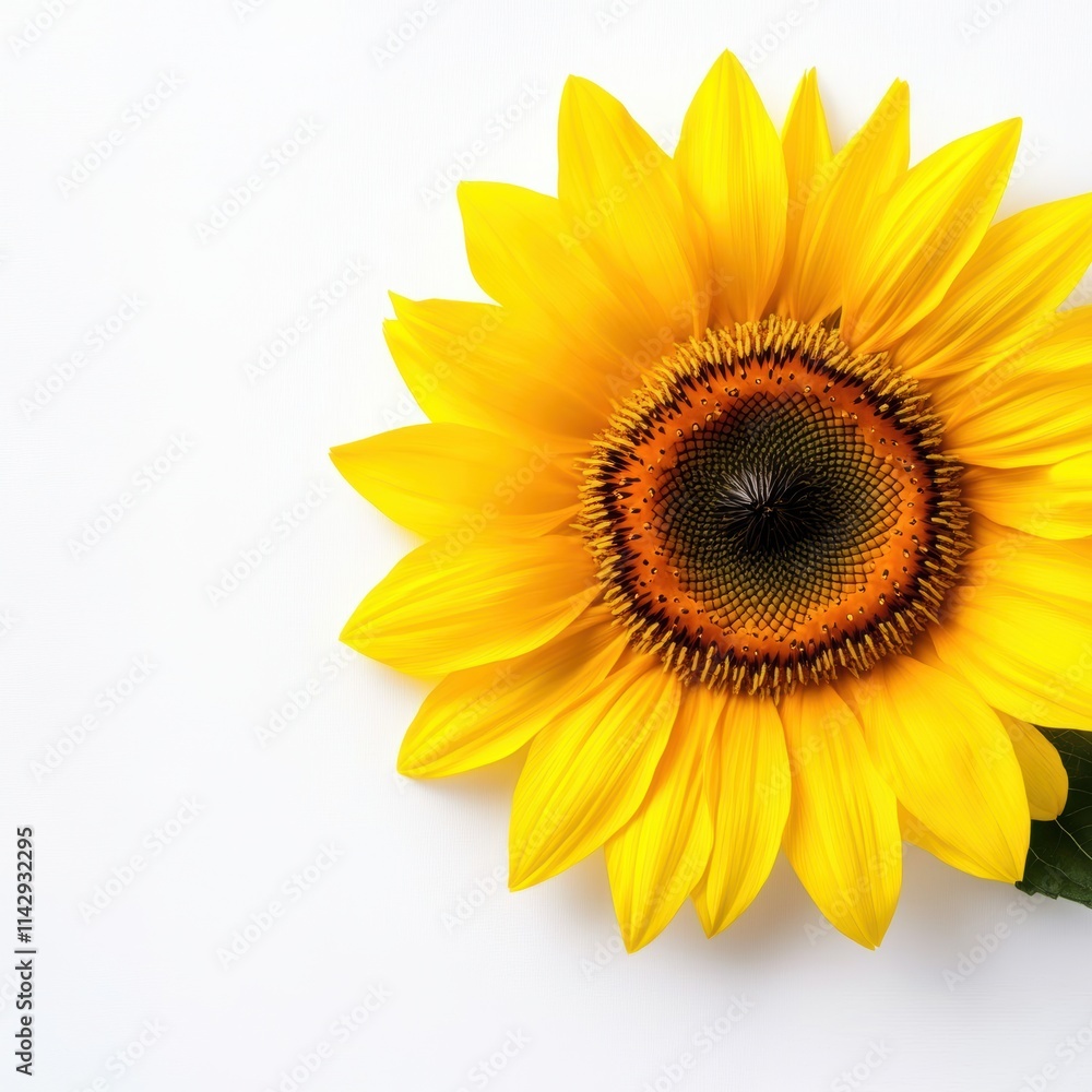 A vibrant sunflower with yellow petals and a dark center, set against a clean, white background, radiating cheerfulness and natural beauty. A vibrant sunflower with yellow petals and a dark center, set against a clean, white background, radiating cheerfulness and natural beauty.