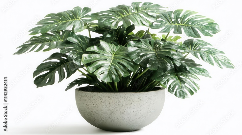 stylish monstera plant in a chic modern pot, set against a stark white background, highlighting the plant's lush green leaves and contemporary design elements stylish monstera plant in a chic modern pot, set against a stark white background, highlighting the plant's lush green leaves and contemporary design elements