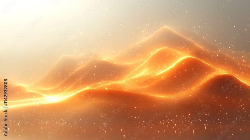 Golden Glowing Abstract Landscape With Sparkling Particles Golden Glowing Abstract Landscape With Sparkling Particles