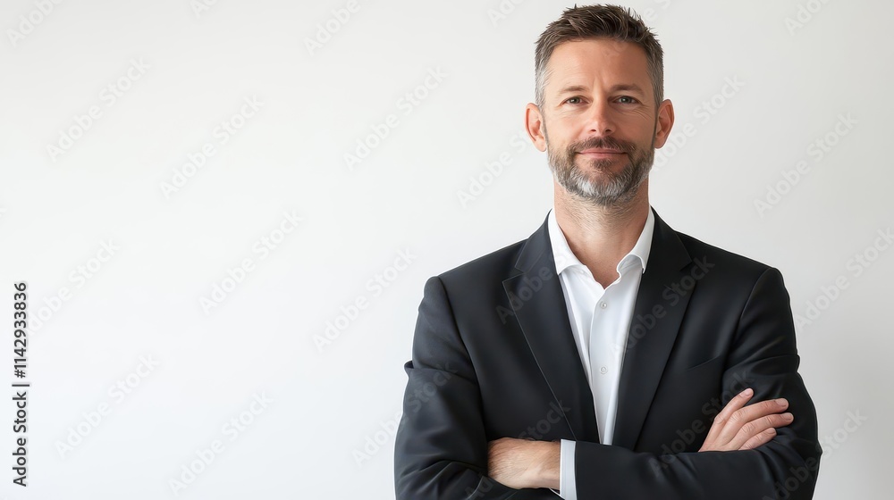 successful business manager confidently consulting with clients against a clean white backdrop, exuding professionalism and strategic insight in a corporate setting successful business manager confidently consulting with clients against a clean white backdrop, exuding professionalism and strategic insight in a corporate setting