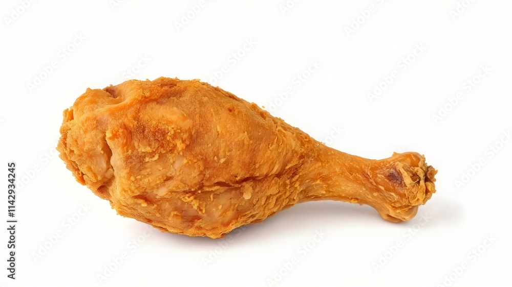 Crispy fried chicken drumstick, golden and crunchy, isolated on white background, full depth of field. Crispy fried chicken drumstick, golden and crunchy, isolated on white background, full depth of field.