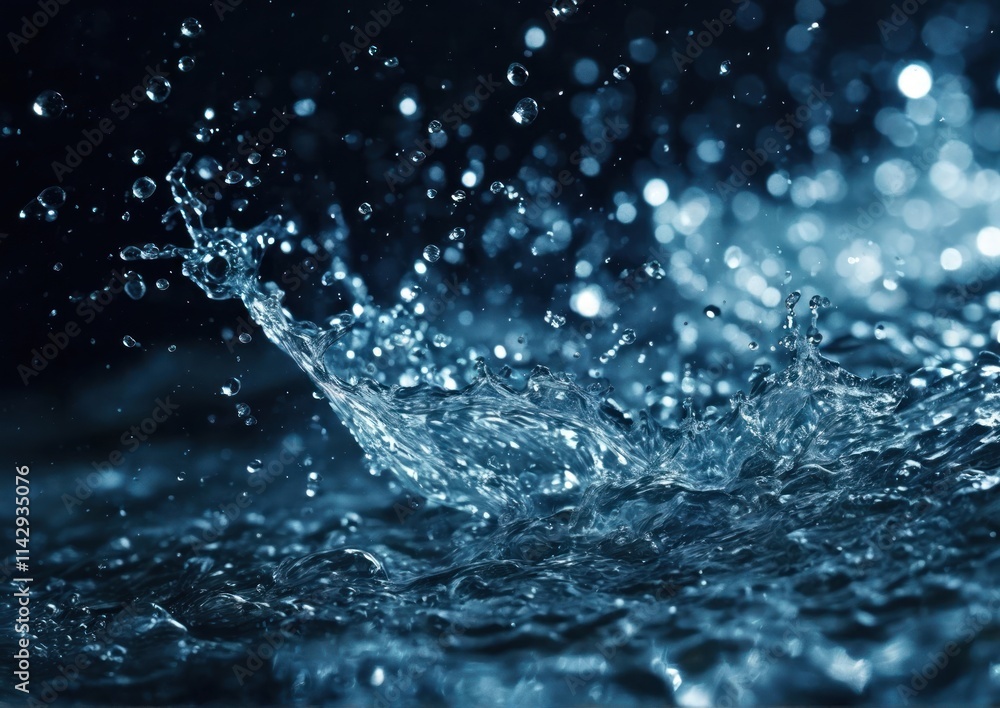 Splash of Water in Macro Close Up on Dark Blue Background. High-Detail Photography for Art and Nature Design. Educational and Scientific Use Splash of Water in Macro Close Up on Dark Blue Background. High-Detail Photography for Art and Nature Design. Educational and Scientific Use