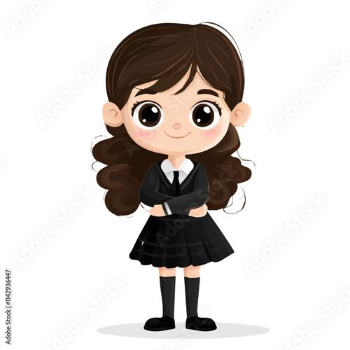 Cute Girl with Dark Academia Style Vector Illustration | Vintage and Intellectual Fashion Art  
