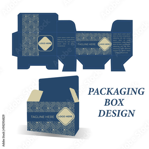 Packaging box design with Box dies line, 3d Box Mockup, icon, frames and Design elements, 3d Illustration, Vector design Template.
