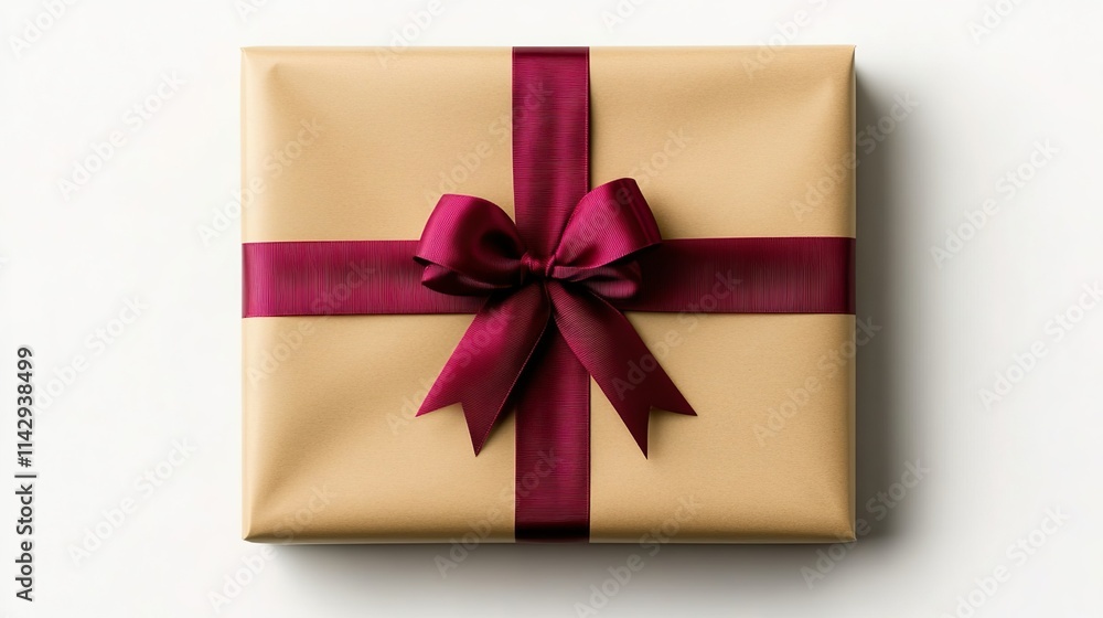 Minimalist Brown Gift Box With Red Satin Ribbon Knot Minimalist Brown Gift Box With Red Satin Ribbon Knot