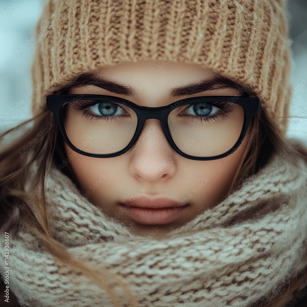 Girl with blue eyes in hat and coat in park. Girl with blue eyes in hat and coat in park.