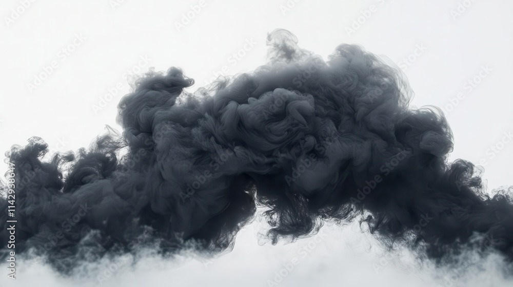 thick, swirling black smoke cut out on a stark white background, creating a dramatic contrast and evoking a sense of mystery and intensity thick, swirling black smoke cut out on a stark white background, creating a dramatic contrast and evoking a sense of mystery and intensity
