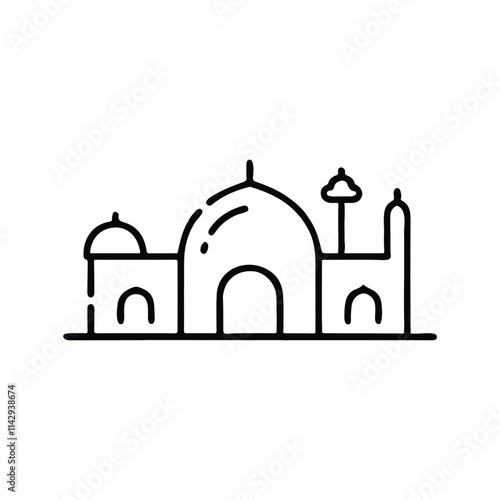 Vector islamic linear style mosque icon set on the white background, vector liner mosque icon