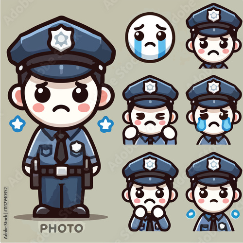 vector of sad police characters