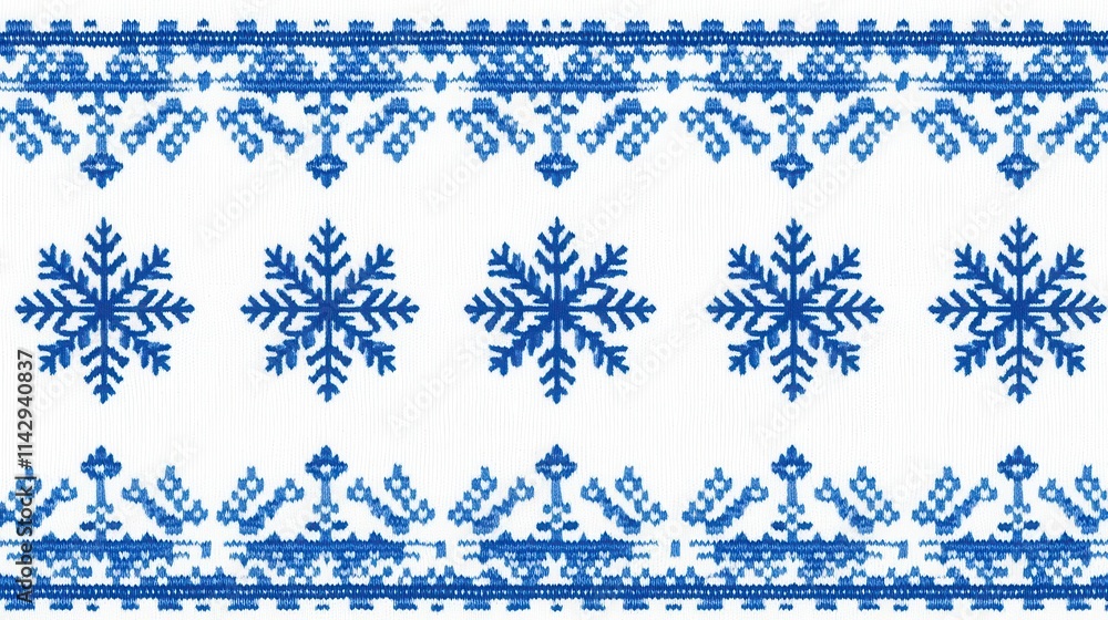 traditional fair isle style seamless knitting pattern featuring blue snowflakes on a white background, evoking the cozy essence of winter and holiday cheer traditional fair isle style seamless knitting pattern featuring blue snowflakes on a white background, evoking the cozy essence of winter and holiday cheer