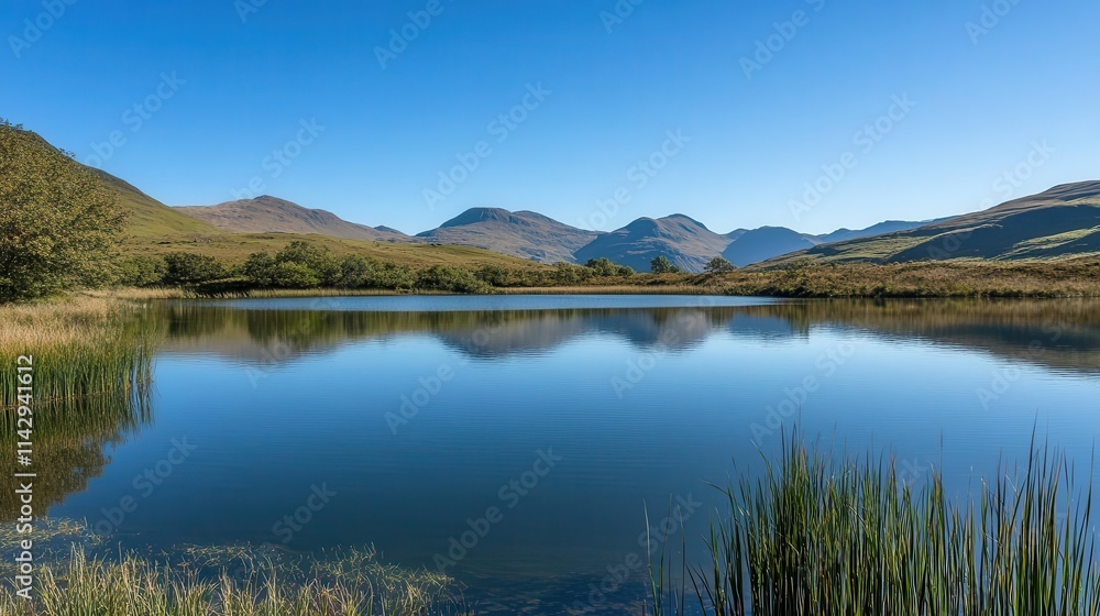 tranquil lake nestled in majestic mountains, reflecting the clear blue sky and surrounding nature, capturing the peaceful essence of a serene outdoor escape tranquil lake nestled in majestic mountains, reflecting the clear blue sky and surrounding nature, capturing the peaceful essence of a serene outdoor escape
