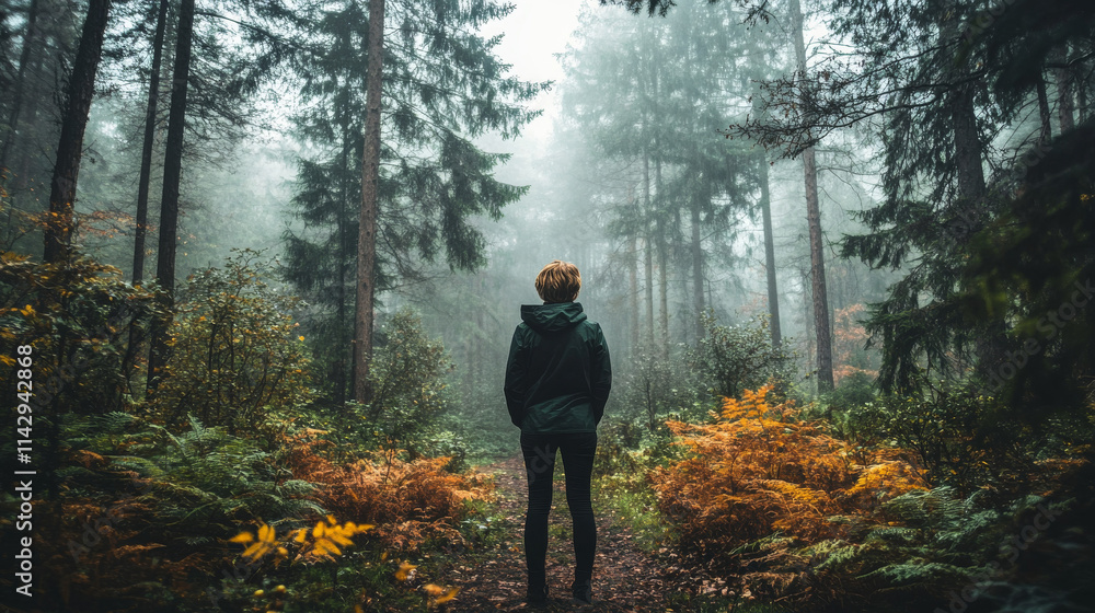 Fototapeta premium Forest, Fog, Person, Nature, Confinement