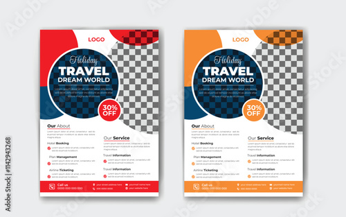 
Travel flyer brochure continent with holiday 
