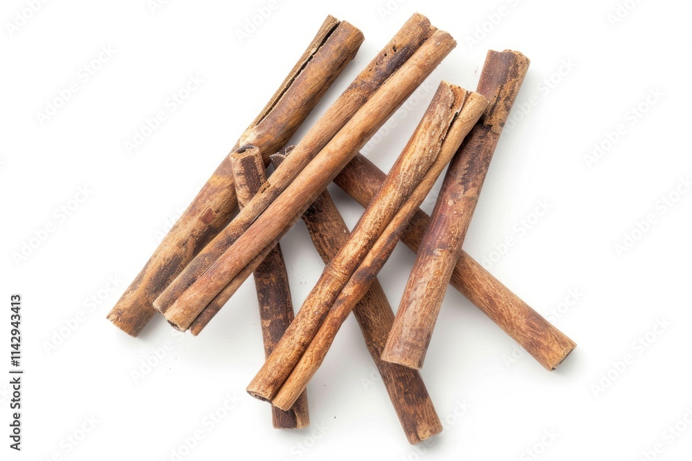Cinnamon Isolated. Top View of Cinnamon Sticks Laid Out on White Background Cinnamon Isolated. Top View of Cinnamon Sticks Laid Out on White Background