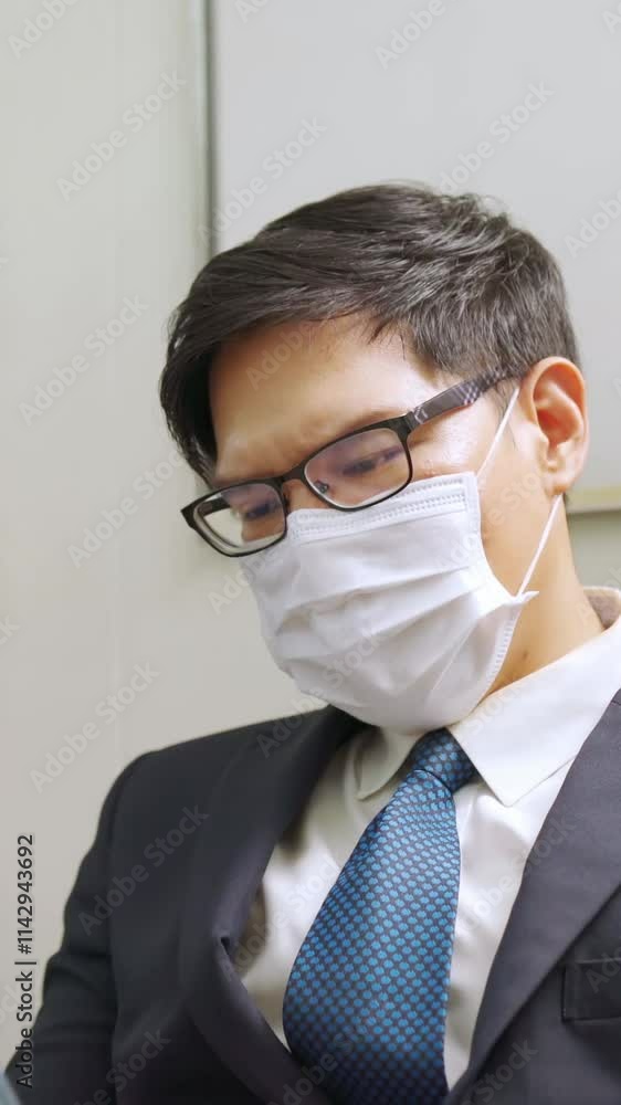 Traveler wearing face mask while using mobile phone on public train . Coronavirus disease or COVID 19 pandemic outbreak and urban city lifestyle problem in rush hour commuting concept . Traveler wearing face mask while using mobile phone on public train . Coronavirus disease or COVID 19 pandemic outbreak and urban city lifestyle problem in rush hour commuting concept .