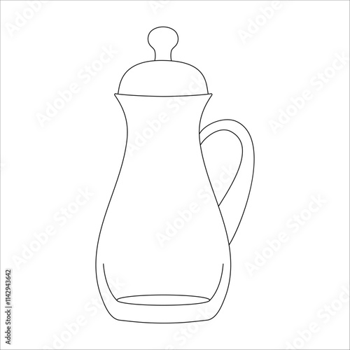 Hand-drawn vector illustration of coffee pot. With black circuit without fill on white background