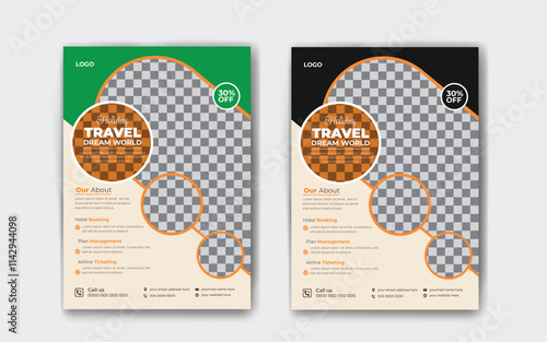 
Travel flyer brochure continent with holiday 
