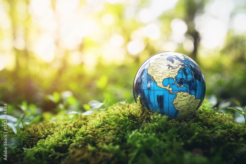 Globe on Mossy Ground: A Symbol of Environmental Conservation Globe on Mossy Ground: A Symbol of Environmental Conservation