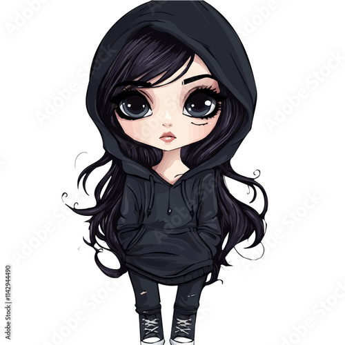 Cute Girl with Emo Style Vector Illustration | Dark and Expressive Fashion Art  
