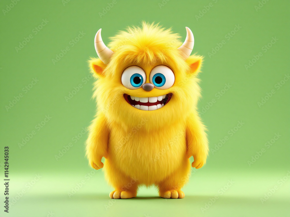 Fototapeta premium Happy yellow monster with horns