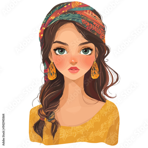 Cute Girl with Exotic Style Geometry Vector Illustration | Unique and Vibrant Fashion Art  
