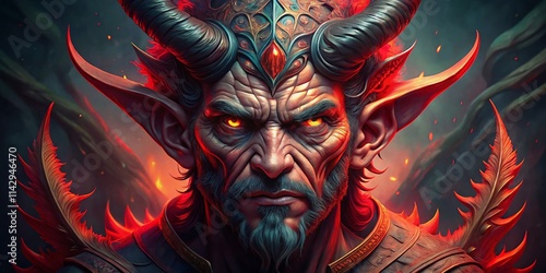 Wallpaper Mural Stylized Red Devil Portrait, Horned Demon Illustration, Fantasy Art, Digital Painting, Dark Art, Red Devil Artwork Torontodigital.ca