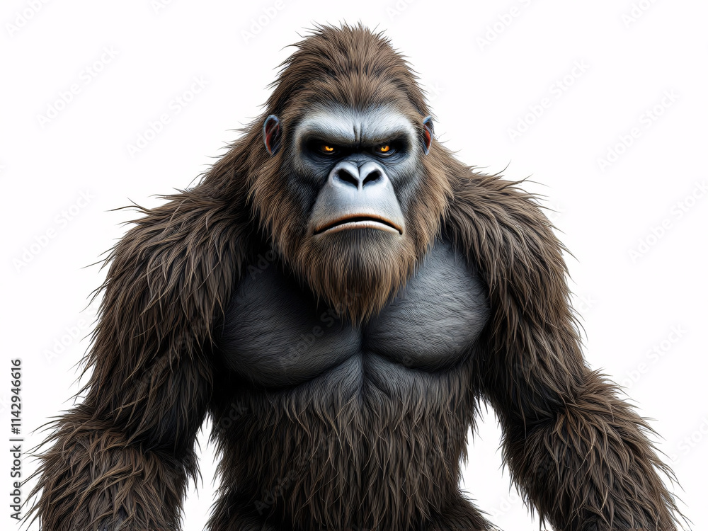Fototapeta premium Realistic bigfoot standing in snowy landscape.