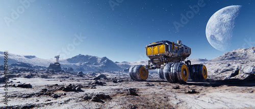Space Exploration Vehicle on Alien Planet Landscape