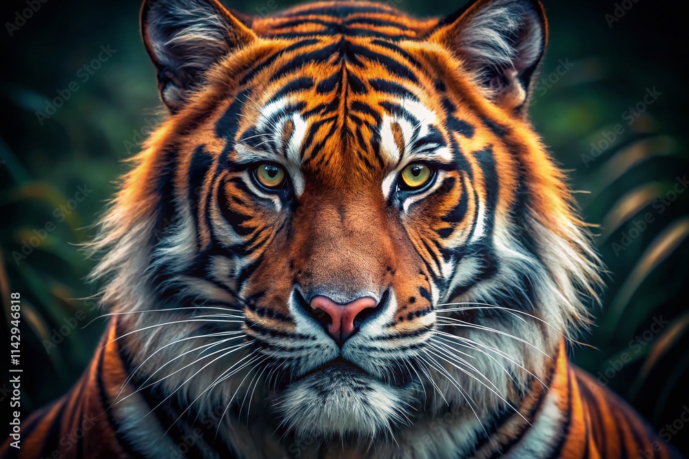 Sumatran Tiger Close Up Headshot, Wildlife Photography, Big Cat Portrait, Generative AI Image, Nature Photography Sumatran Tiger Close Up Headshot, Wildlife Photography, Big Cat Portrait, Generative AI Image, Nature Photography