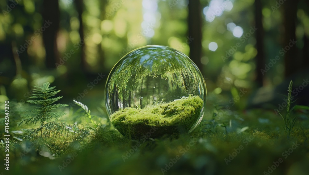 Enchanted Forest Sphere: A Glass Orb Reflecting Nature's Serenity Enchanted Forest Sphere: A Glass Orb Reflecting Nature's Serenity
