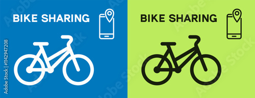 Bike sharing banner. Linear bicycle icon. Vector illustration