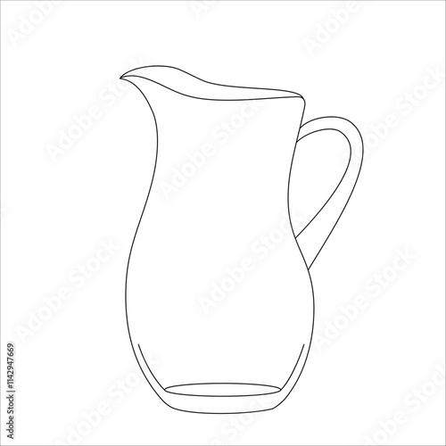 Outline vector hand drawn illustration of glass milk jar with milk, simple pattern for cooking