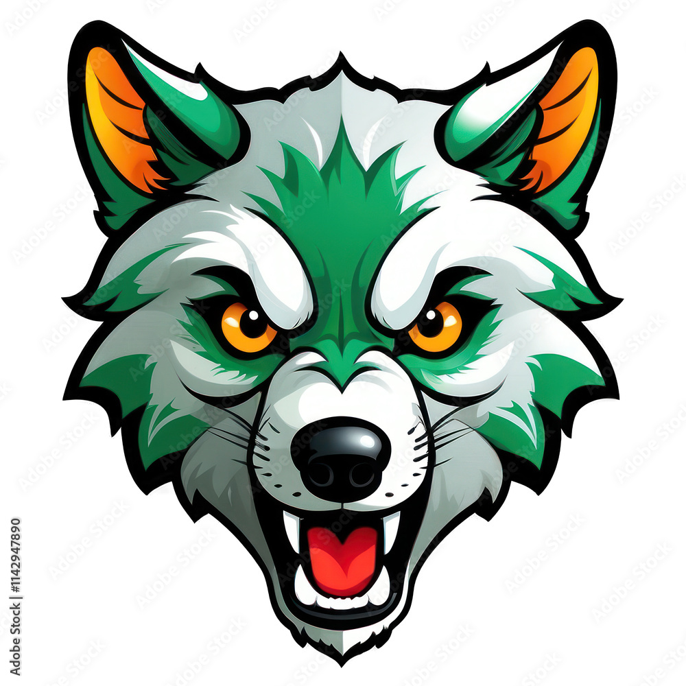 Cartoon Wolf Face with Green Fur Illustration PNG Cartoon Wolf Face with Green Fur Illustration PNG