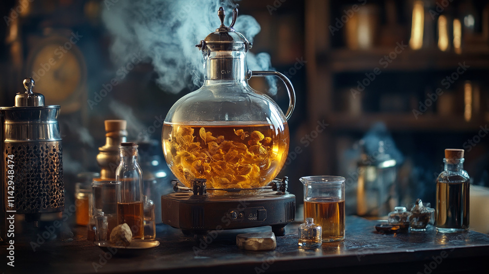 Steampunk Gin Infusion Apparatus: Botanicals, Vapor, Alchemy Steampunk Gin Infusion Apparatus: Botanicals, Vapor, Alchemy