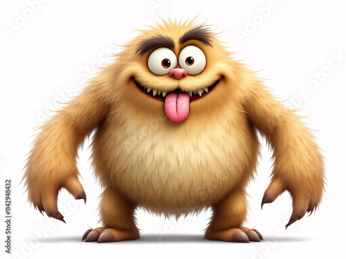 A funny furry brown monster with tongue out