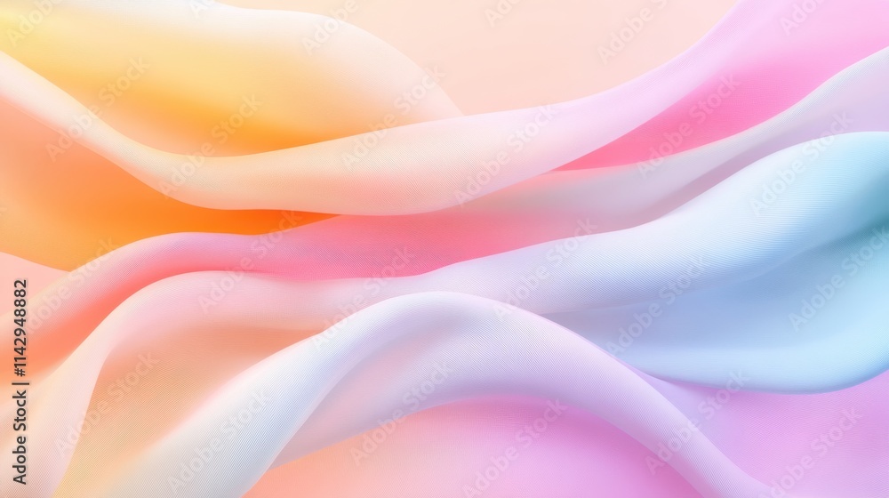 Fototapeta premium Pastel Dream: A soft, ethereal dream of pastel colors, capturing the gentle fluidity and delicate beauty of a rainbow-hued silk fabric, perfect for evoking a sense of calm and serenity.