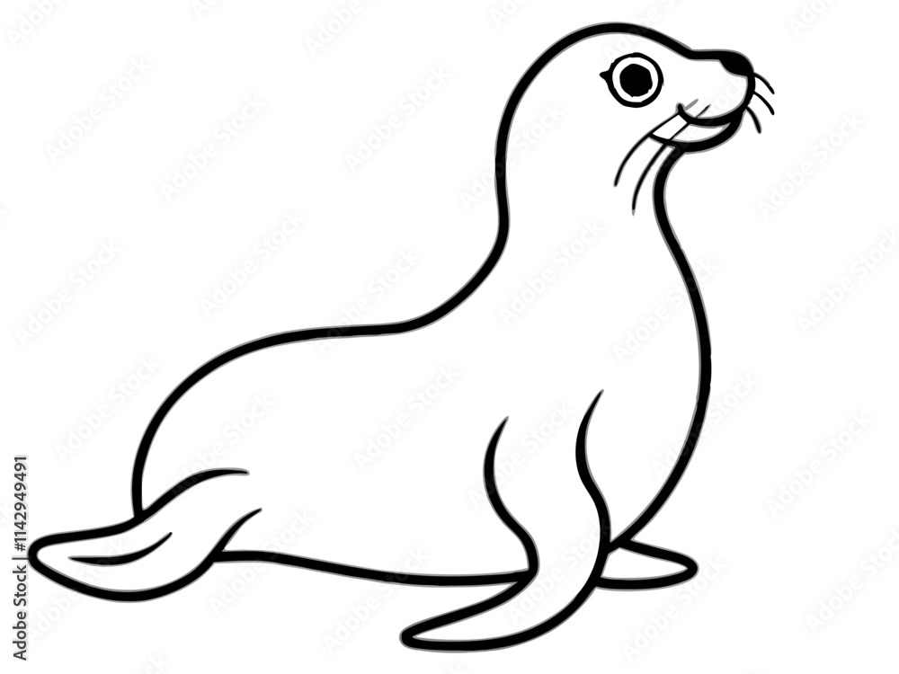 Simple Line Art Seal Illustration - Black and White Vector Design Simple Line Art Seal Illustration - Black and White Vector Design