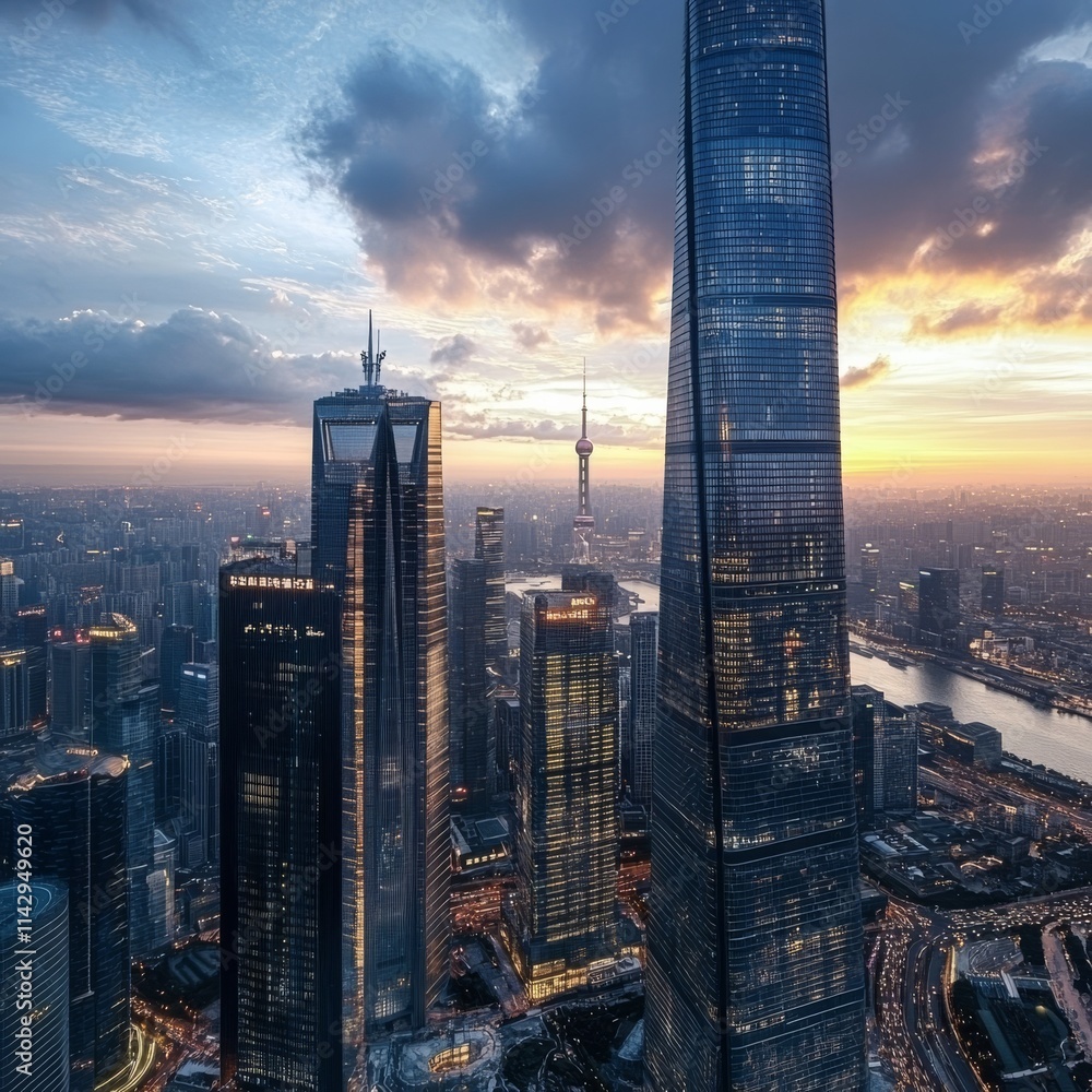 Obraz premium Contrasting skyscraper, finance