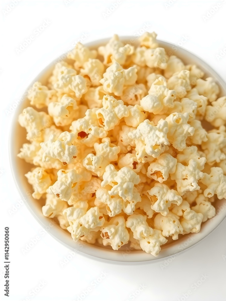 A bowl of freshly popped popcorn, light and fluffy, isolated on white background, full depth of field. A bowl of freshly popped popcorn, light and fluffy, isolated on white background, full depth of field.