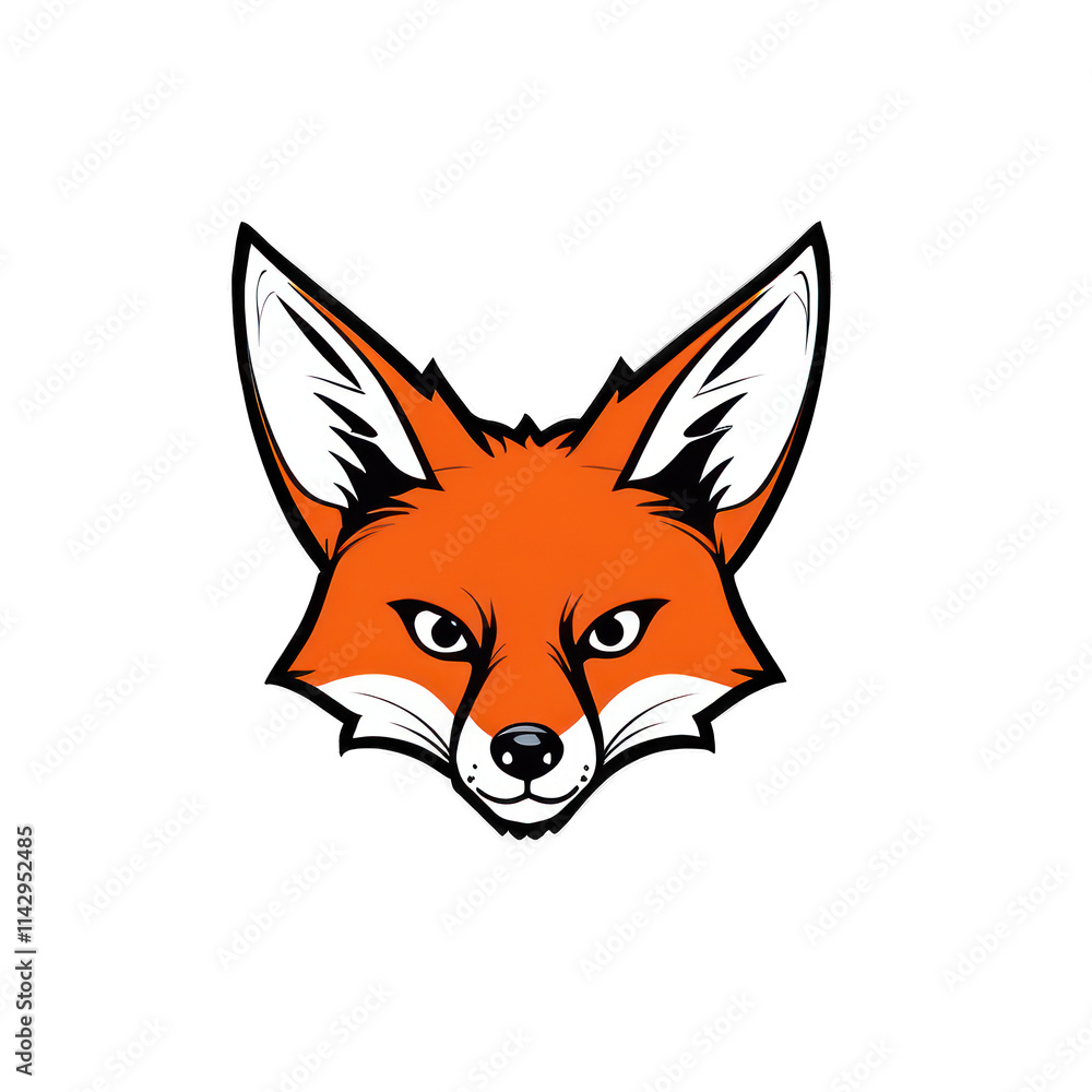 Fototapeta premium Cartoon Cute Fox Face with White Ears PNG