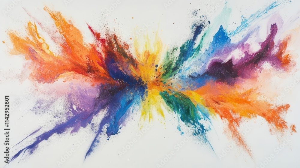 vivid explosion of colored powders on white, capturing motion, vibrant spectrum, abstract and energetic, powder suspended in mid-air vivid explosion of colored powders on white, capturing motion, vibrant spectrum, abstract and energetic, powder suspended in mid-air