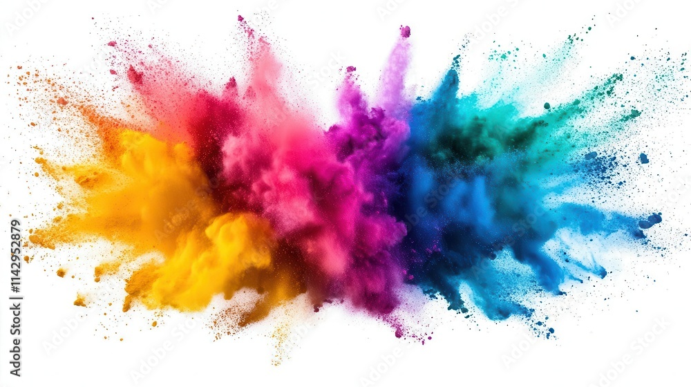 vivid explosion of colorful powder, dynamic splash, vibrant hues, creative artistic expression, isolated against pure white background vivid explosion of colorful powder, dynamic splash, vibrant hues, creative artistic expression, isolated against pure white background