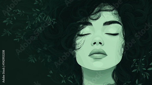 Enchanting feminine presence in lush greenery illustration for empowerment themes