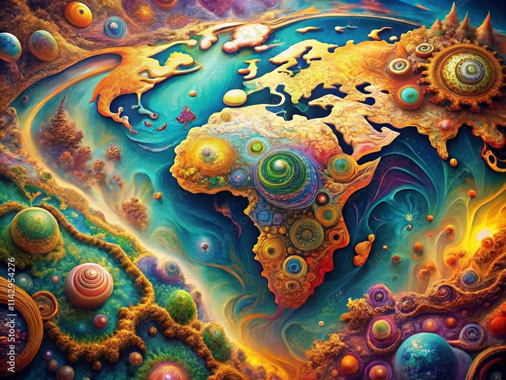 Surreal Colorful Map Art: Psychedelic Cartography, Abstract Geographic Fantasy Surreal Colorful Map Art: Psychedelic Cartography, Abstract Geographic Fantasy