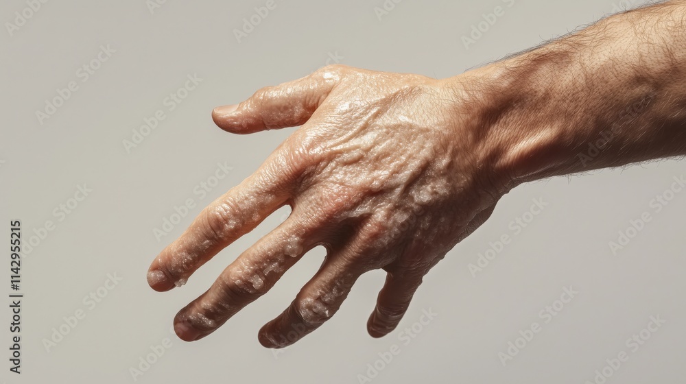 Fototapeta premium Psoriasis. Skin, Eczema, Disease, Red, Rash, Autoimmune, Scaly, Dry, Itchy, Dermatology, Chronic, Inflammation, Allergy, Condition, Patient, Treatment, Medical, Problem, Care, Irritation, Illness.