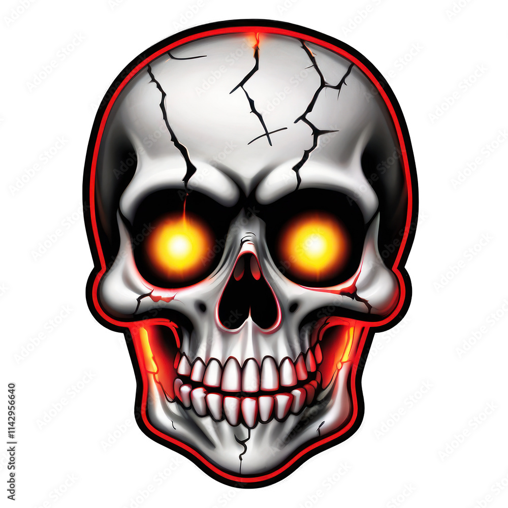 Fototapeta premium Cartoon Skull with Red Eyes and Bold Details PNG