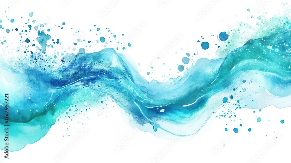 whimsical watercolor wave, flowing gracefully with varied hues of blue, turquoise, and soft white splashes, evoking a sense of summer serenity and relaxation, perfect for a calming background whimsical watercolor wave, flowing gracefully with varied hues of blue, turquoise, and soft white splashes, evoking a sense of summer serenity and relaxation, perfect for a calming background
