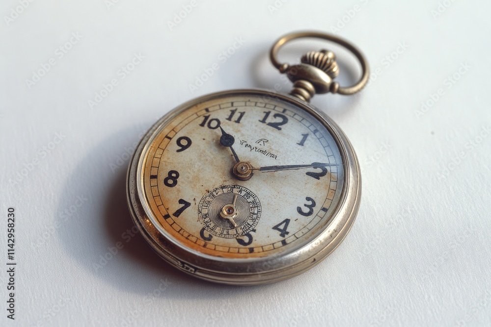 An antique pocket watch rests on a plain surface, its faded dial telling stories of past times, embodying nostalgia and the passage of time. An antique pocket watch rests on a plain surface, its faded dial telling stories of past times, embodying nostalgia and the passage of time.