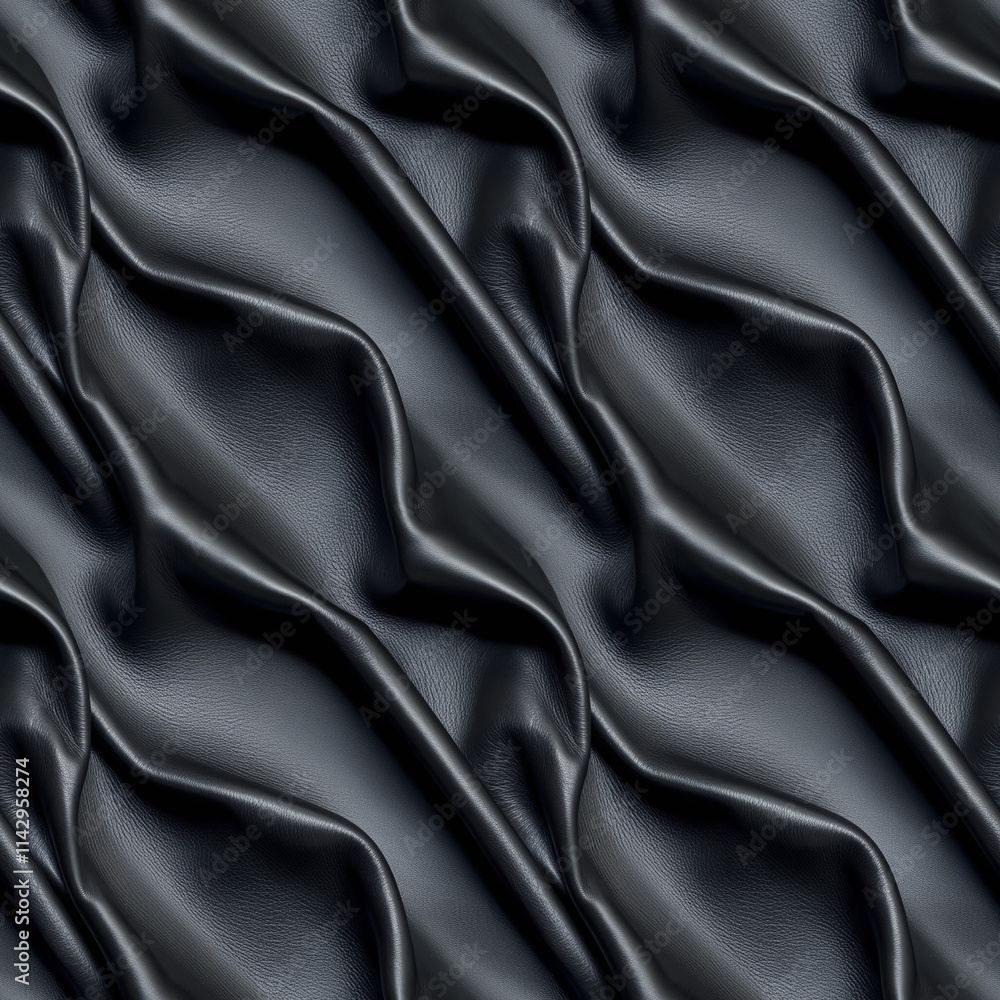 Obraz premium Seamless leather pattern with luxurious folds in deep black, ideal for upscale decor and stylish accessories